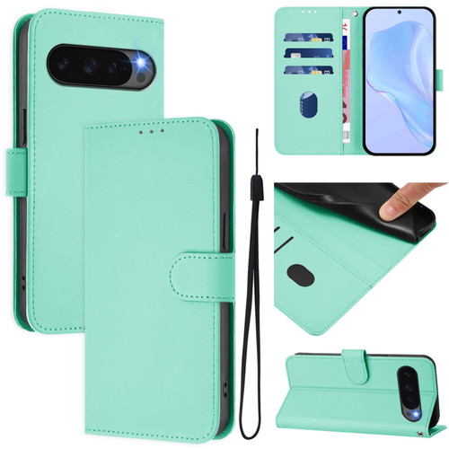 Google Pixel 10 / 10 Pro Skin Feel Solid Color Leather Phone Case with Lanyard - Mint Green
