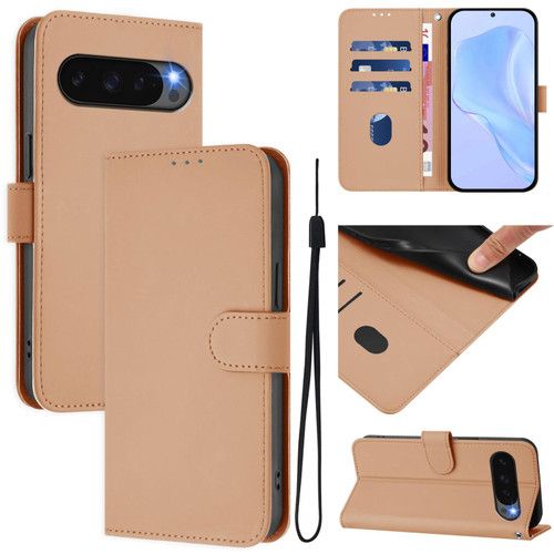 Google Pixel 10 / 10 Pro Skin Feel Solid Color Leather Phone Case with Lanyard - Nude