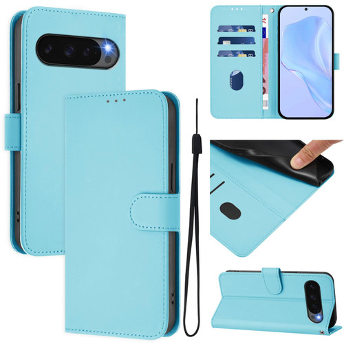 Google Pixel 10 / 10 Pro Skin Feel Solid Color Leather Phone Case with Lanyard - Sky Blue