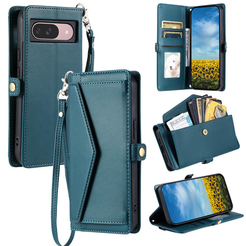 Google Pixel 10 / 10 Pro Wallet Multi-card Slot Leather Phone Case with Lanyard - Green