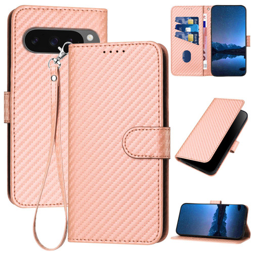 Google Pixel 10 / 10 Pro YX0070 Carbon Fiber Buckle Leather Phone Case with Lanyard - Pink