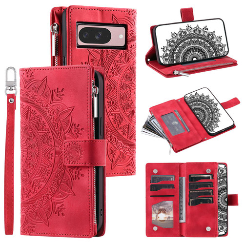 Google Pixel 10 Multi-Card Totem Zipper Leather Phone Case - Red