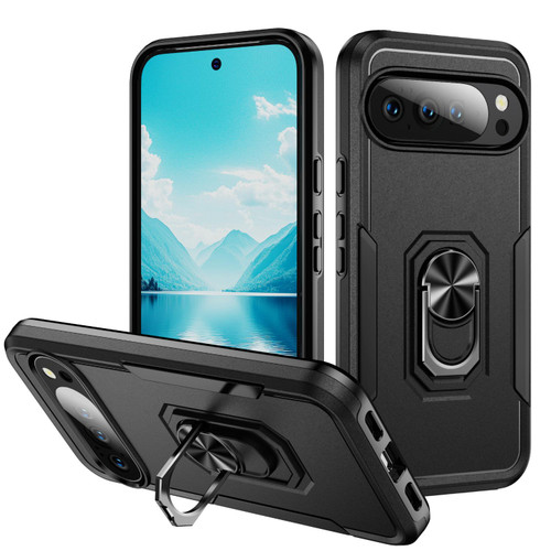 Google Pixel 10 Pro Pioneer Armor Heavy Duty PC + TPU Phone Case with Holder - Black Google Pixel 10 Pro Pioneer Armor Heavy Duty PC + TPU Phone Case with Holder - Black