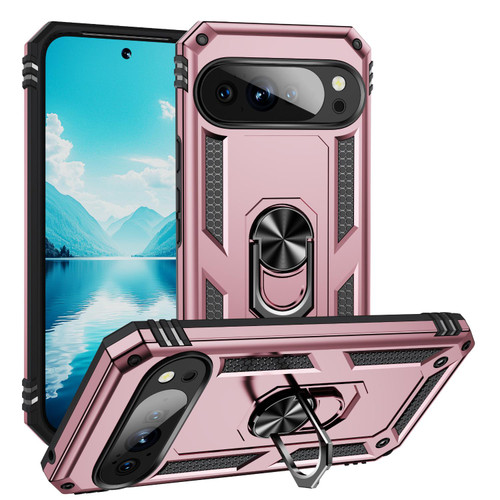 Google Pixel 10 Pro Shockproof TPU + PC Phone Case with Holder - Rose Gold