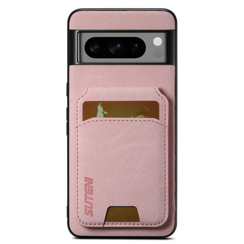 Google Pixel 10 Pro Suteni H02 Litchi Leather Card Wallet Stand Back Phone Case - Pink