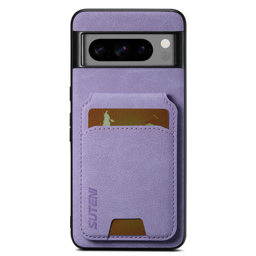 Google Pixel 10 Pro Suteni H02 Litchi Leather Card Wallet Stand Back Phone Case - Purple