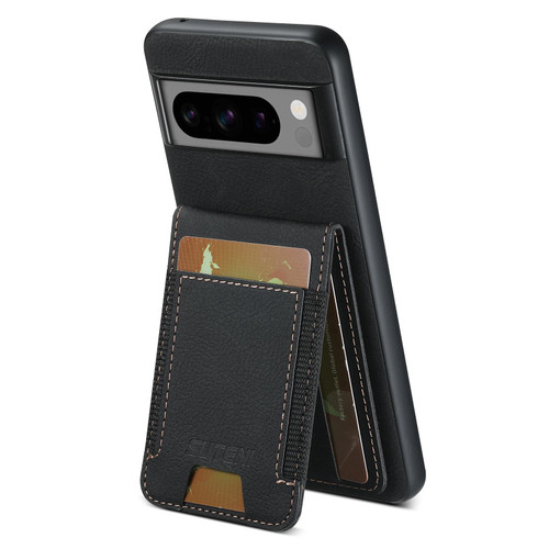 Google Pixel 10 Pro Suteni H03 Litchi Leather Card bag TNF Stand Back Phone Case - Black