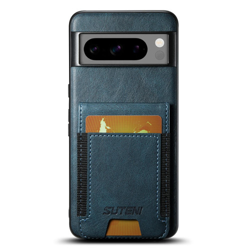 Google Pixel 10 Pro Suteni H03 Oil Wax Leather Wallet Stand Back Phone Case - Blue