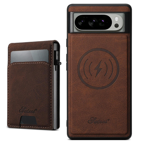 Google Pixel 10 Pro Suteni H19 Litchi Grain 2-in-1 Removable Card Box Back Phone Case - Brown