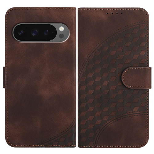 Google Pixel 10 Pro XL Elephant Head Embossed Phone Leather Case with Lanyard - Coffee