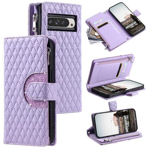Google Pixel 10 Pro XL Glitter Lattice Zipper Wallet Leather Phone Case - Purple