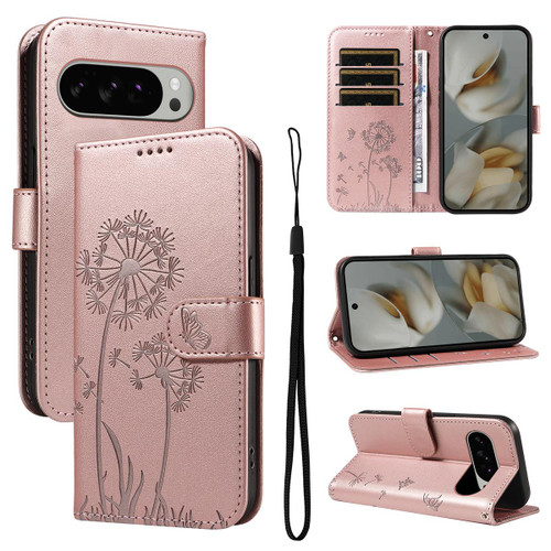 Google Pixel 10 Pro XL Global Dandelion Embossed Pattern Flip Leather Phone Case - Rose Gold