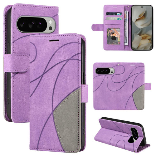 Google Pixel 10 Pro XL Global Dual-color Splicing Flip Leather Phone Case - Purple