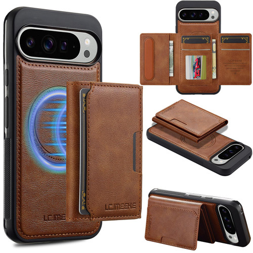 Google Pixel 10 Pro XL LC.IMEEKE L5 Series Detachable RFID Card Bag Magsafe Phone Case - Brown