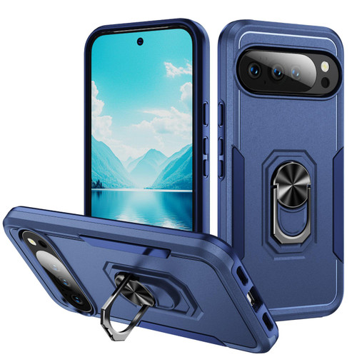 Google Pixel 10 Pro XL Pioneer Armor Heavy Duty PC + TPU Phone Case with Holder - Blue