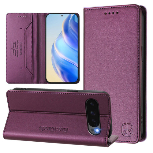 Google Pixel 10 Pro XL RC01 Dual-Folded Magnetic Suction RFID Leather Phone Case - Violet