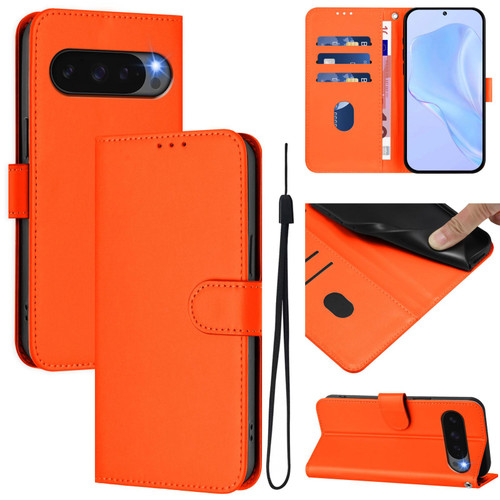 Google Pixel 10 Pro XL Skin Feel Solid Color Leather Phone Case with Lanyard - Orange
