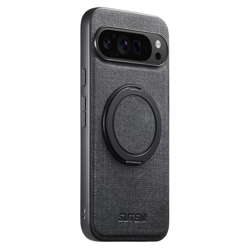Google Pixel 10 Pro XL Suteni G3 360 Rotation Holder MagSafe Denim Leather Back Phone Case - Black