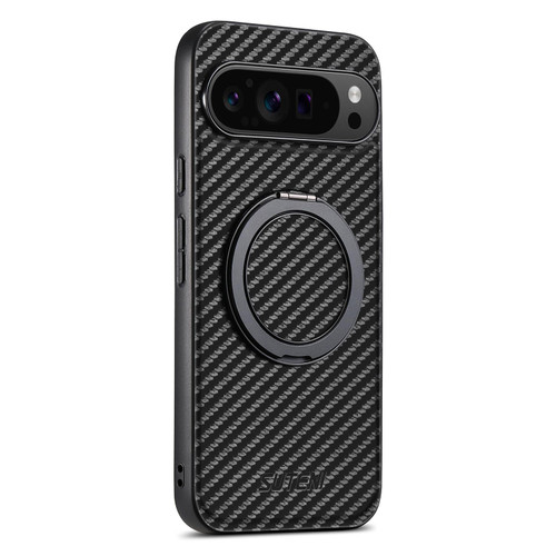 Google Pixel 10 Pro XL Suteni G3 Carbon Fiber Leather 360 Rotation Holder MagSafe Phone Case - Black
