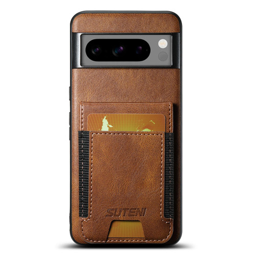 Google Pixel 10 Pro XL Suteni H03 Oil Wax Leather Wallet Stand Back Phone Case - Brown