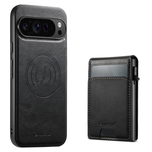 Google Pixel 10 Pro XL Suteni H19 Oil Wax 2-in-1 MagSafe Removable Card Box Back Phone Case - Black