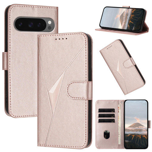 Google Pixel 10 Pro XL Triangle Pattern Buckle Clasp Leather Phone Case - Rose Gold