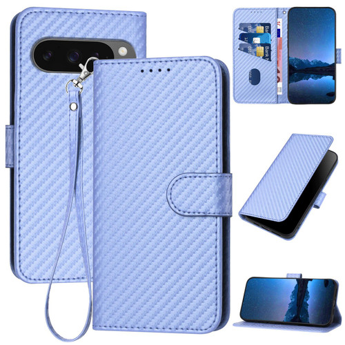 Google Pixel 10 Pro XL YX0070 Carbon Fiber Buckle Leather Phone Case with Lanyard - Light Purple