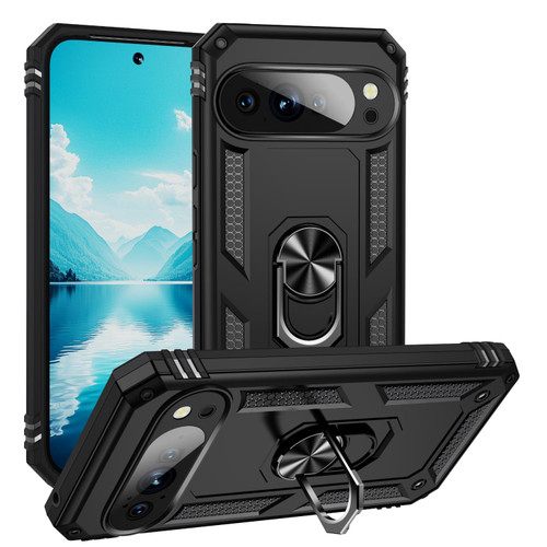 Google Pixel 10 Shockproof TPU + PC Phone Case with Holder - Black