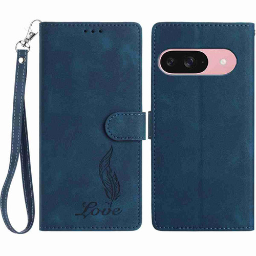 Google Pixel 10 Skin Feel Embossed Feather Leather Phone Case - Dark Blue