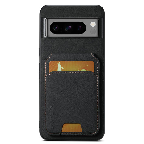 Google Pixel 10 Suteni H02 Litchi Leather Card Wallet Stand Back Phone Case - Black