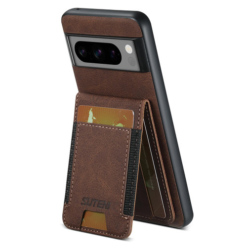 Google Pixel 10 Suteni H03 Litchi Leather Card Bag Stand Back Phone Case - Brown
