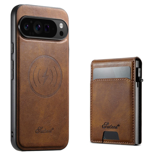 Google Pixel 10 Suteni H19 Oil Wax 2-in-1 MagSafe Removable Card Box Back Phone Case - Brown