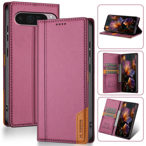 Google Pixel 9 Pro XL / 10 Pro XL N.BEKUS P3 RFID Stitching Magnetic Flip Leather Phone Case - Wine Red