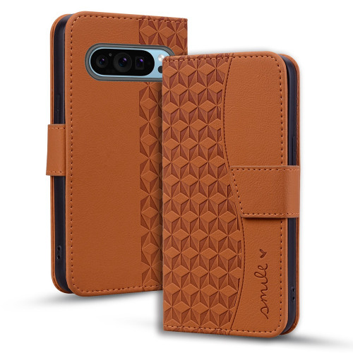 Google Pixel 9 Pro XL / 10 Pro XL Business Diamond Buckle Leather Phone Case with Lanyard - Brown