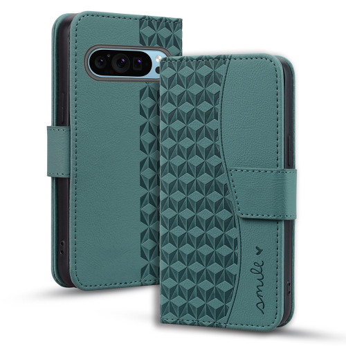 Google Pixel 9 Pro XL / 10 Pro XL Business Diamond Buckle Leather Phone Case with Lanyard - Green