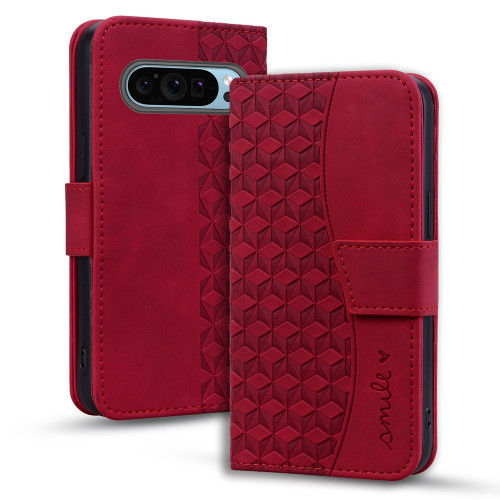 Google Pixel 9 Pro XL / 10 Pro XL Business Diamond Buckle Leather Phone Case with Lanyard - Wine Red