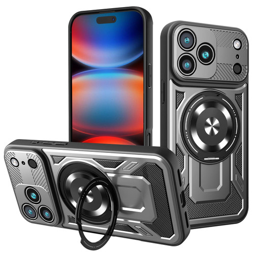 iPhone 17 Pro Max Armor Rotating Holder MagSafe Phone Case - Grey