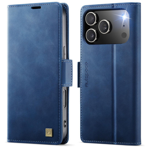iPhone 17 Pro Max AutSpace A11 Side Buckle MagSafe Magnetic RFID Phone Leather Case - Blue