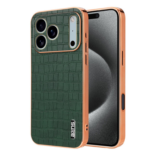 iPhone 17 Pro Max AZNS Electroplated Frame Crocodile Texture Full Coverage Phone Case - Green iPhone 17 Pro Max AZNS Electroplated Frame Crocodile Texture Full Coverage Phone Case - Green