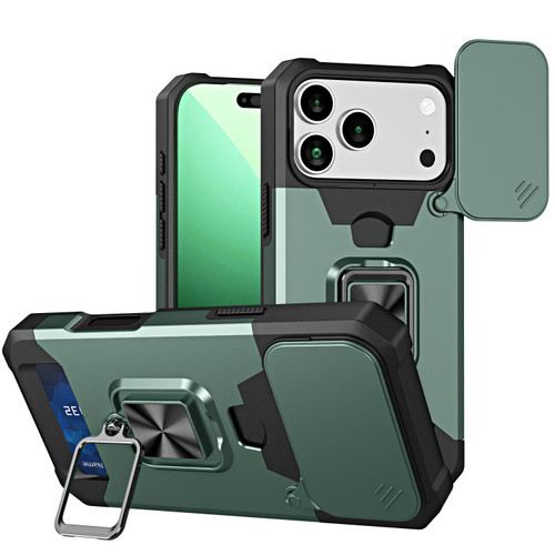 iPhone 17 Pro Max Camera Shield Card Slot PC+TPU Phone Case - Dark Green iPhone 17 Pro Max Camera Shield Card Slot PC+TPU Phone Case - Dark Green