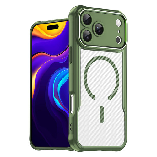 iPhone 17 Pro Max Carbon Fiber Texture MagSafe Translucent Phone Case - Green