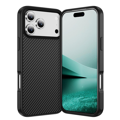iPhone 17 Pro Max Carbon Fiber Texture Skin-feel Acrylic TPU Phone Case - Black