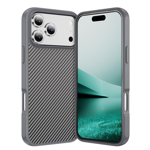 iPhone 17 Pro Max Carbon Fiber Texture Skin-feel Acrylic TPU Phone Case - Grey
