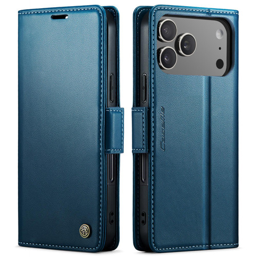 iPhone 17 Pro Max CaseMe 023 Butterfly Buckle Litchi Texture RFID Anti-theft Leather Phone Case - Blue