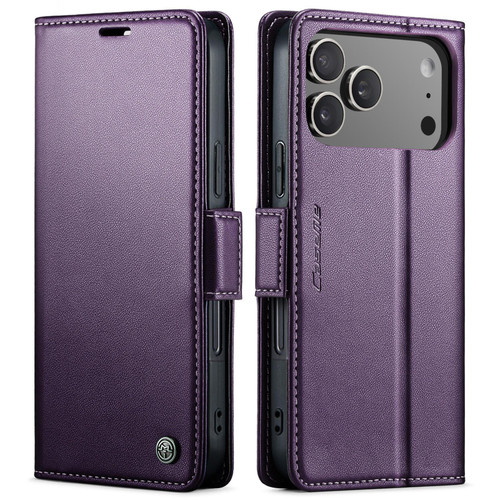 iPhone 17 Pro Max CaseMe 023 Butterfly Buckle Litchi Texture RFID Anti-theft Leather Phone Case - Purple
