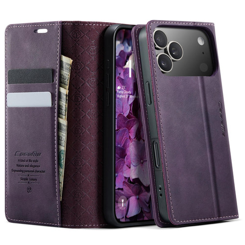 iPhone 17 Pro Max CaseMe 033 Calf Leather Lining Microfibre RFID Blocking Phone Case - Purple