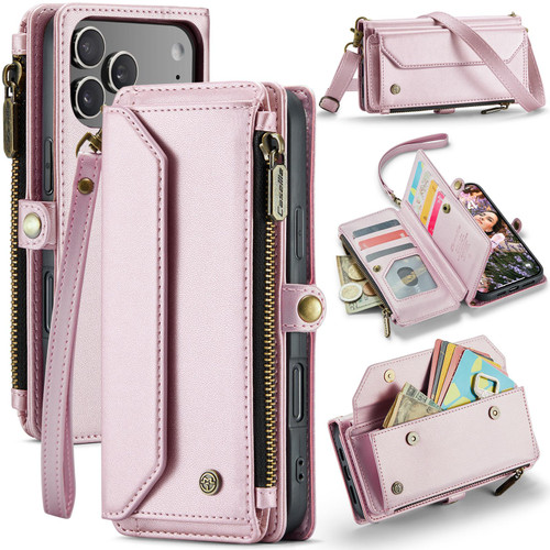 iPhone 17 Pro Max CaseMe C36 Card Slots Zipper Wallet RFID Anti-theft Leather Phone Case - Pink