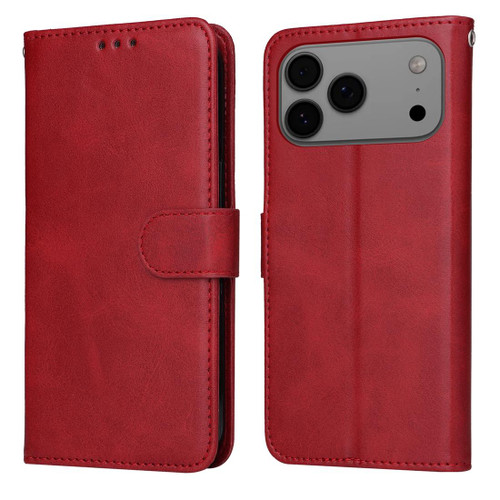 iPhone 17 Pro Max Classic Calf Texture Flip Leather Phone Case - Red