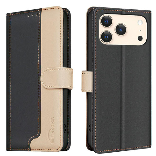iPhone 17 Pro Max Color Matching RFID Anti-theft Leather Phone Case - Black