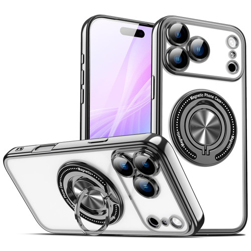 iPhone 17 Pro Max Colorful 360 Invisible Ring MagSafe Phone Case - Black